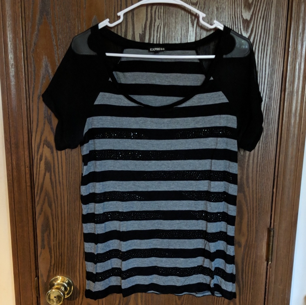 Black and Gray Striped Express Top